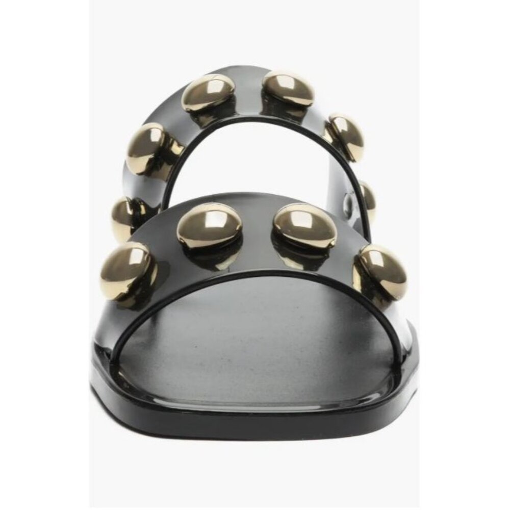 Schutz Lizzie Slide‎ Sandals Black Gold Studs Jelly Size 9 - Picture 3 of 9